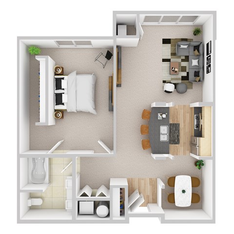 Floor plan for 1 bed, 1 bath, 962 sqft